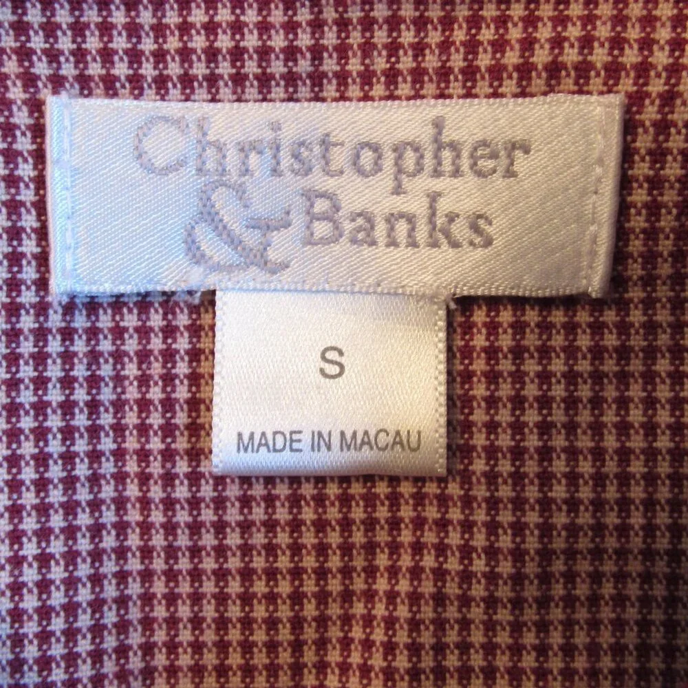 Christopher & Banks Burgundy Gingham Checked Button Up Lightweight Jacket Size S